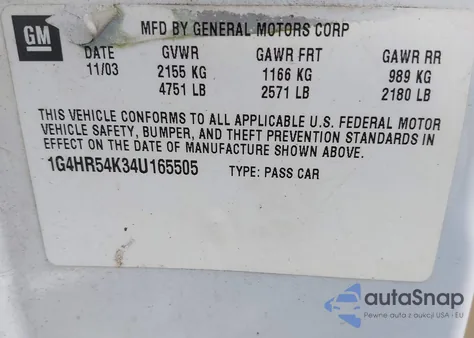 2004 Buick Lesabre Limited from USA, damaged, VIN 1G4HR54K34U165505